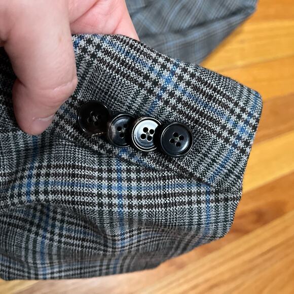 ISAIA Napoli 140s Wool Grey Glen Plaid Sport Coat 48R Blue Lining Italy 3-Button - Picture 11 of 11